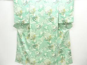 縮緬地風景に花古典柄小紋着物